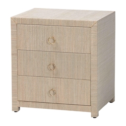 bali & pari Quinn Bohemian Woven Natural Grasscloth 3-Drawer Nightstand